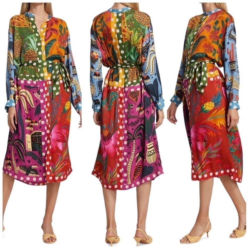 Farm Rio Earth Rainbow Long Sleeve Shirtdress